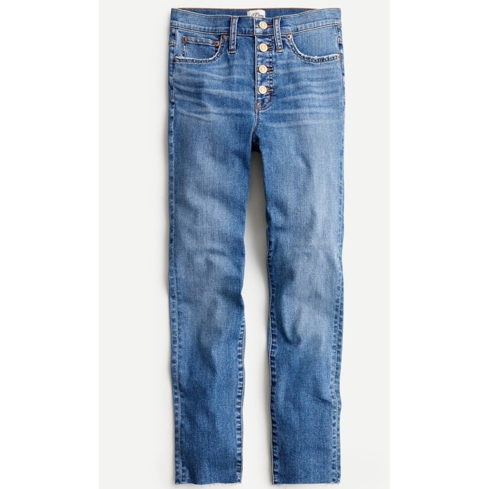 J Crew Womens Buttonfly Jean 9" High Rise Toothpick Buffalo Wash Stretch Sz 30